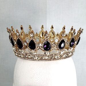 Signed K & K Luxury Retro Purple Crystal Bridal Crown Baroque Rhinestone Tiaras